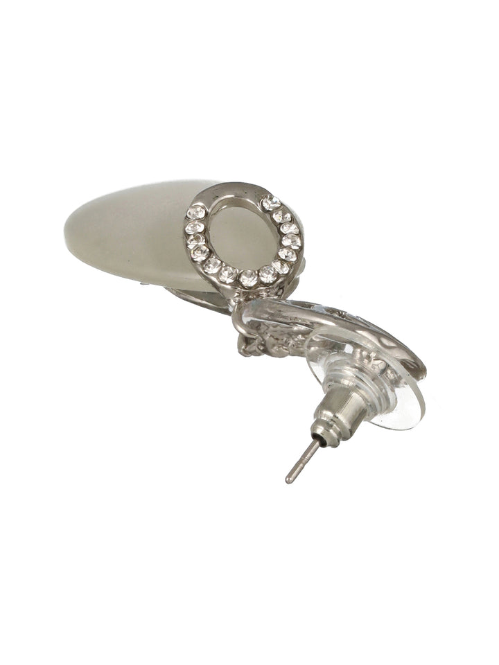 Prita by Priyaasi Floral Teardrop AD Studded Silver-Plated Drop Earrings