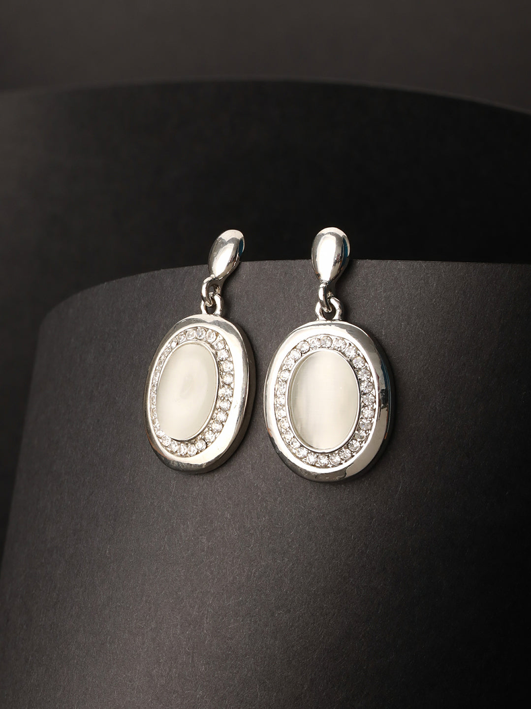 Prita by Priyaasi Oval Stone Studded AD Silver-Plated Drop Earrings