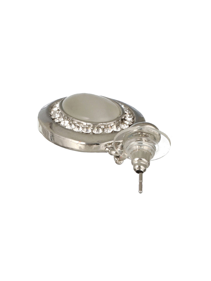 Prita by Priyaasi Oval Stone Studded AD Silver-Plated Drop Earrings