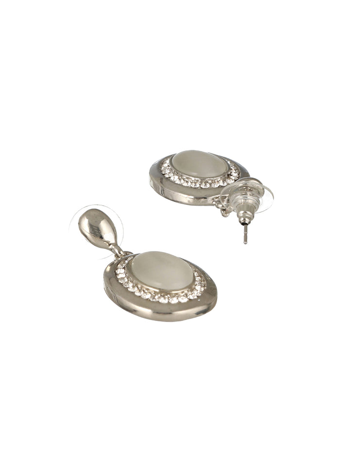 Prita by Priyaasi Oval Stone Studded AD Silver-Plated Drop Earrings