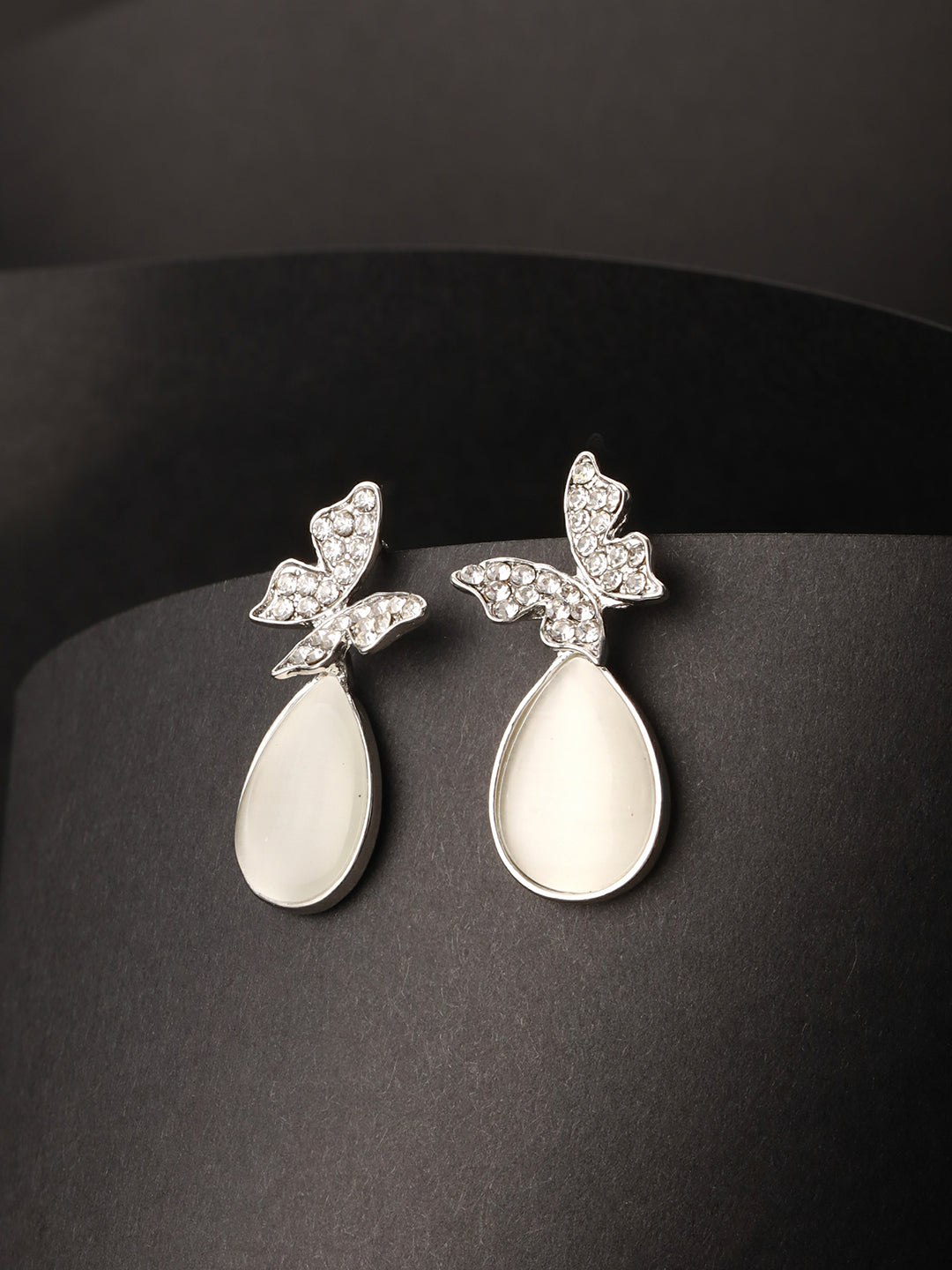 Prita by Priyaasi Butterfly Teardrop AD Silver-Plated Drop Earrings