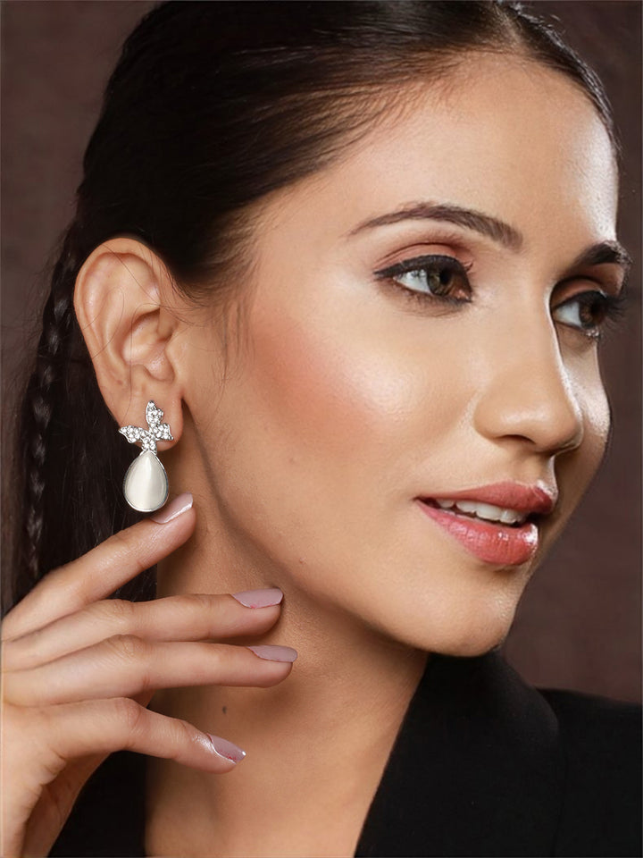 Prita by Priyaasi Butterfly Teardrop AD Silver-Plated Drop Earrings
