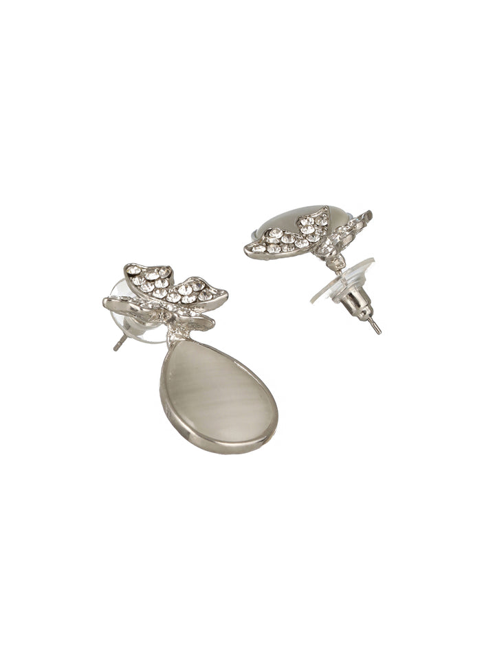 Prita by Priyaasi Butterfly Teardrop AD Silver-Plated Drop Earrings