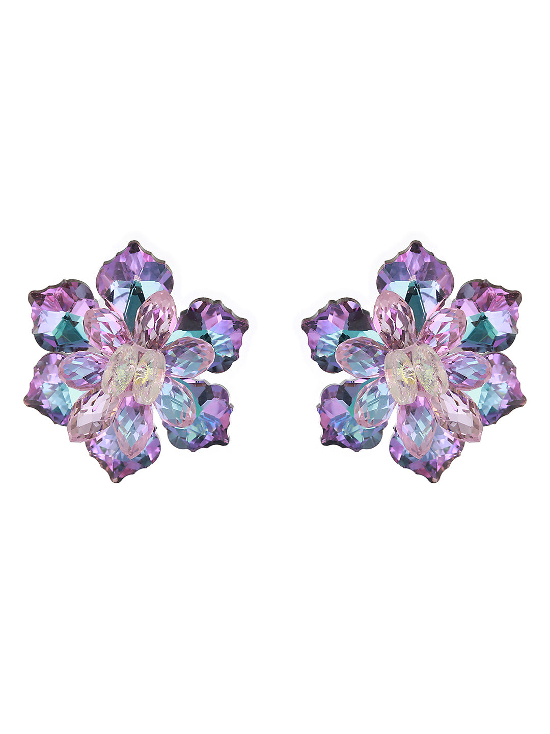 Prita by Priyaasi Pretty Purple Floral Studded Silver-Plated Stud Earrings
