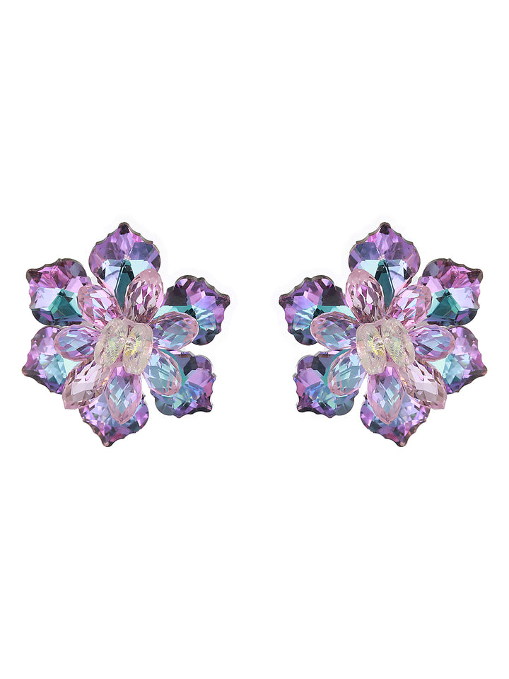Prita by Priyaasi Pretty Purple Floral Studded Silver-Plated Stud Earrings