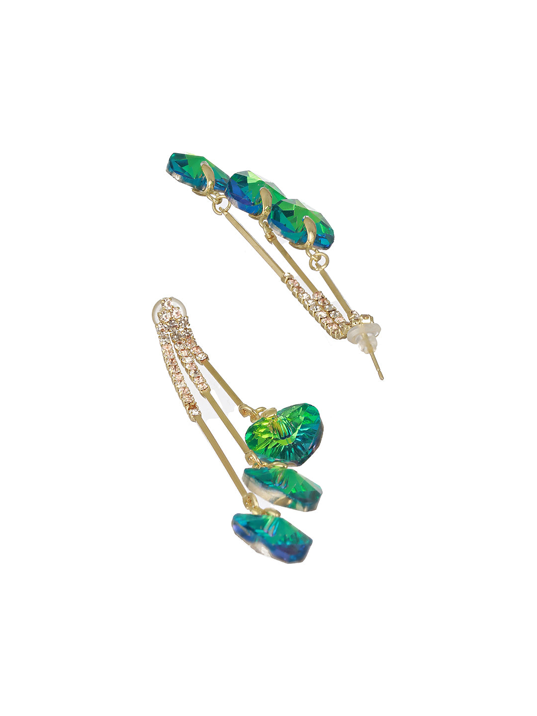 Prita by Priyaasi Green Triple Heart Tassel Studded Gold-Plated Drop Earrings