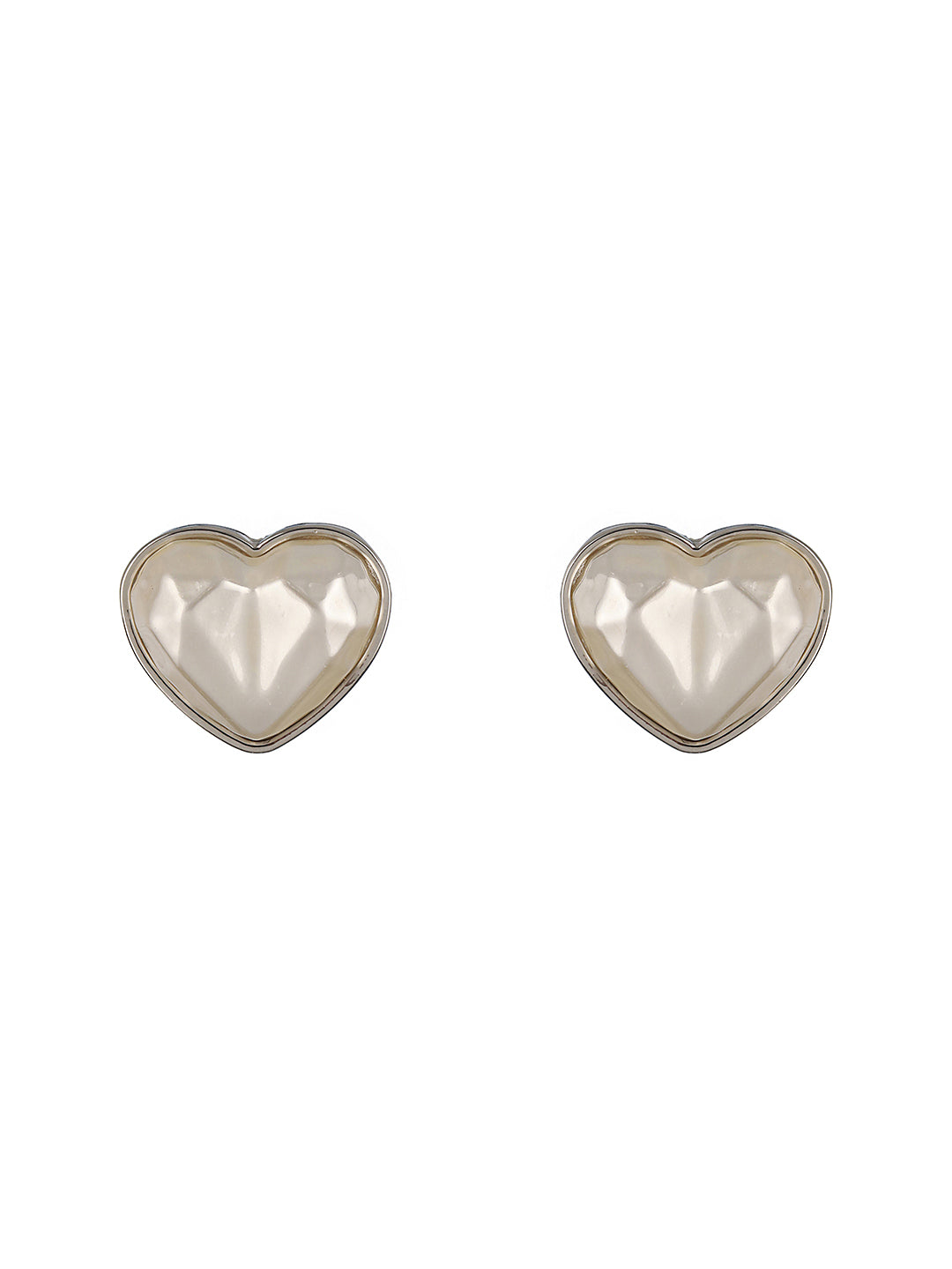 Prita by Priyaasi Glossy White Heart Silver-Plated Stud Earrings