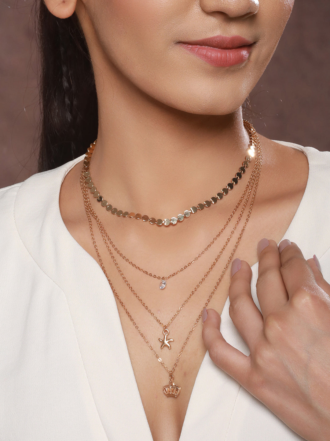 Priya by Priyaasi Star Hearts Layered American Diamond Gold-Plated Necklace