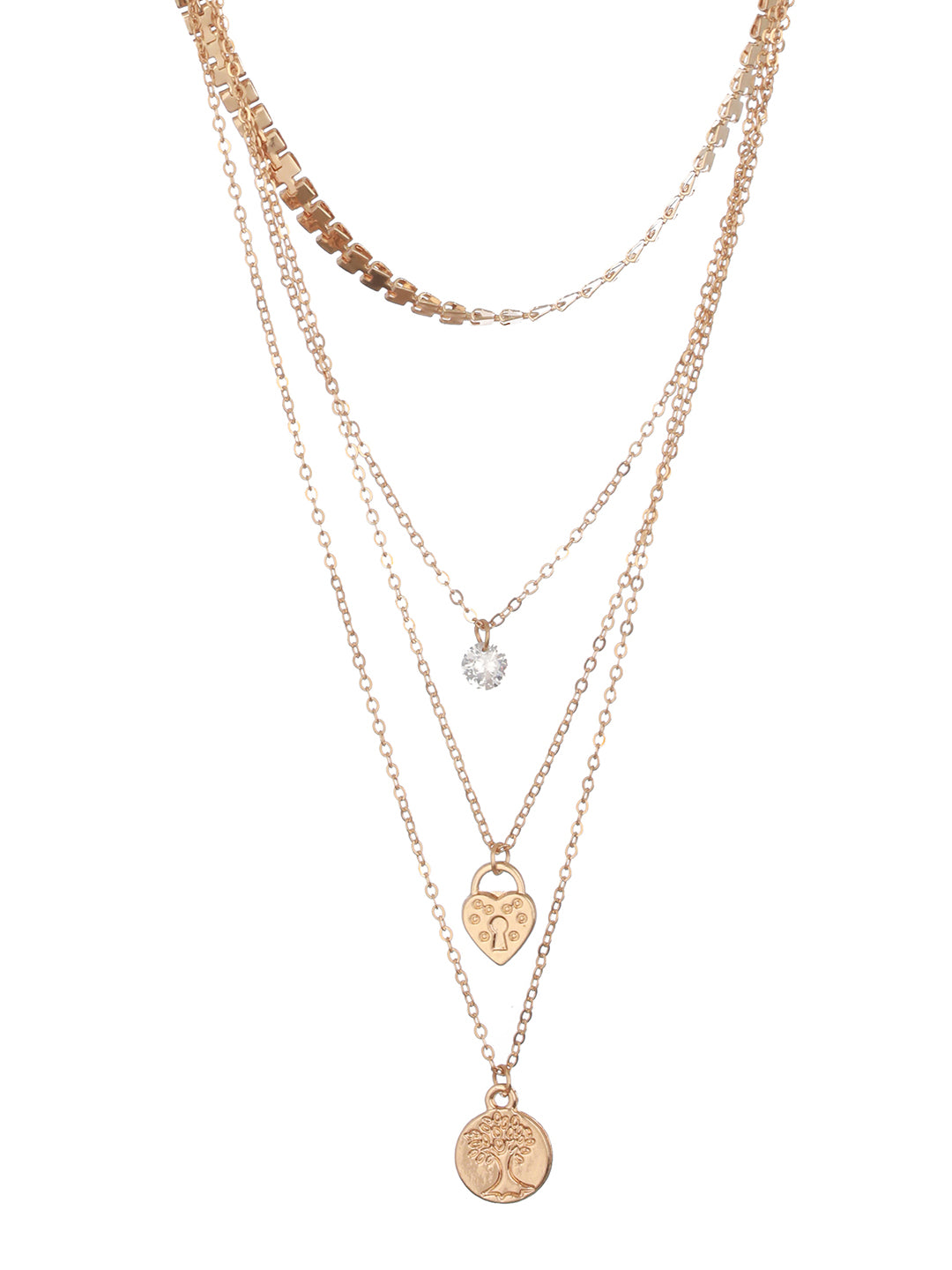 Prita by Priyaasi Embossed Round Heart Layered Gold-Plated Necklace