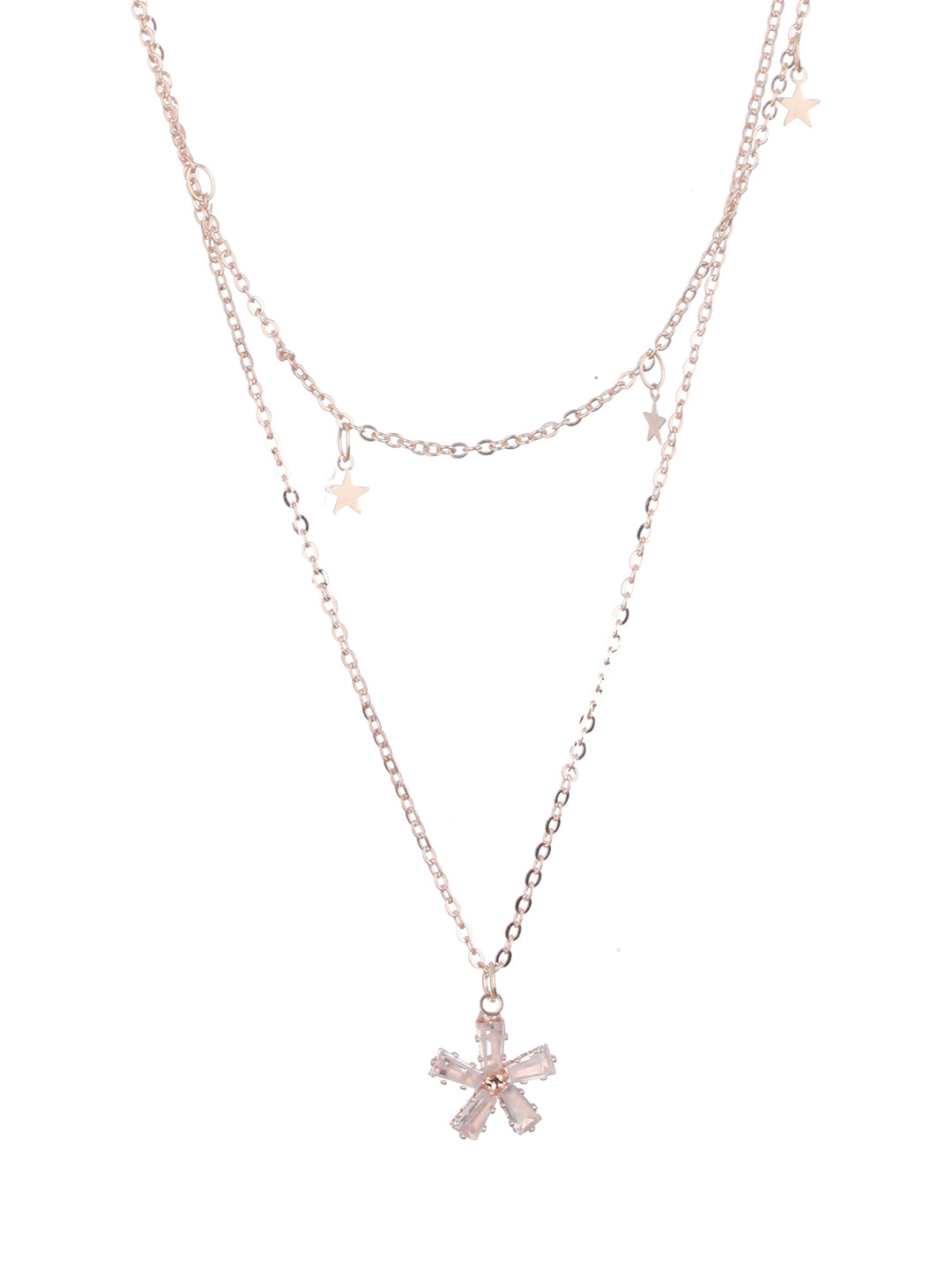 Prita by Priyaasi Studded Flower & Stars Layered Rose Gold-Plated Necklace