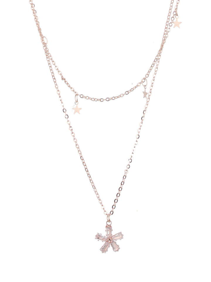 Prita by Priyaasi Studded Flower & Stars Layered Rose Gold-Plated Necklace