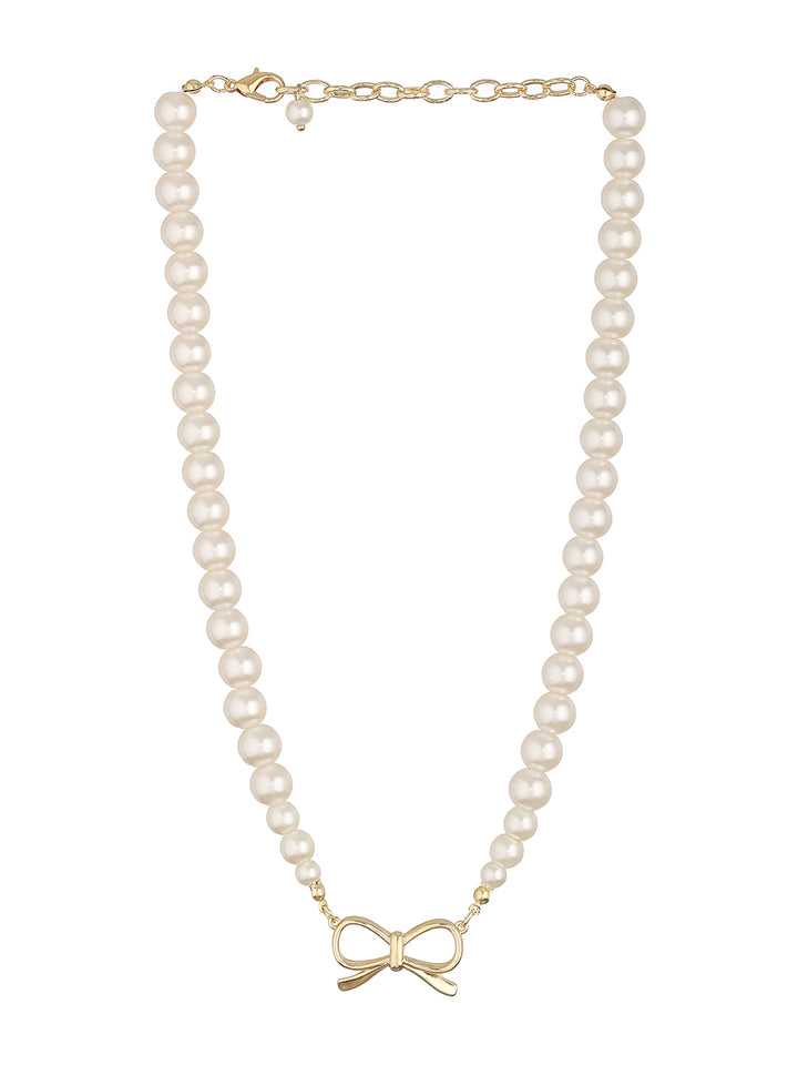 Prita by Priyaasi Pretty Bow Pearl Gold-Plated Necklace