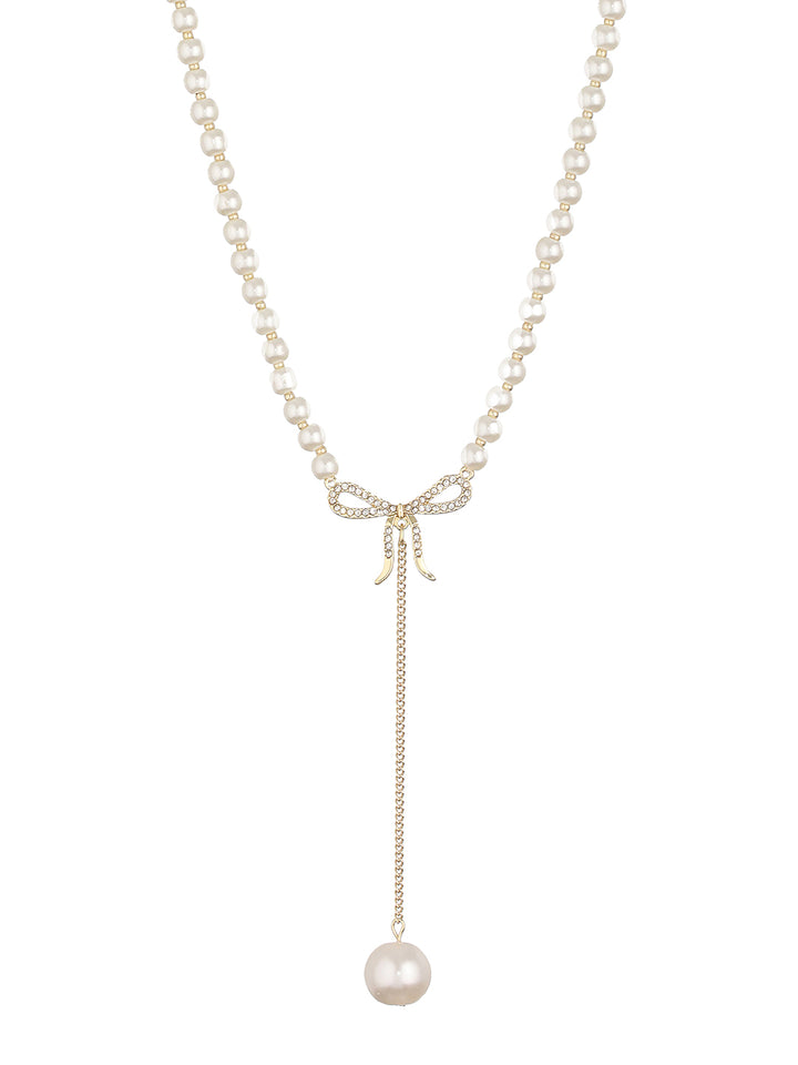 Prita by Priyaasi Studded Bow Pearl Drop Chain Gold-Plated Necklace