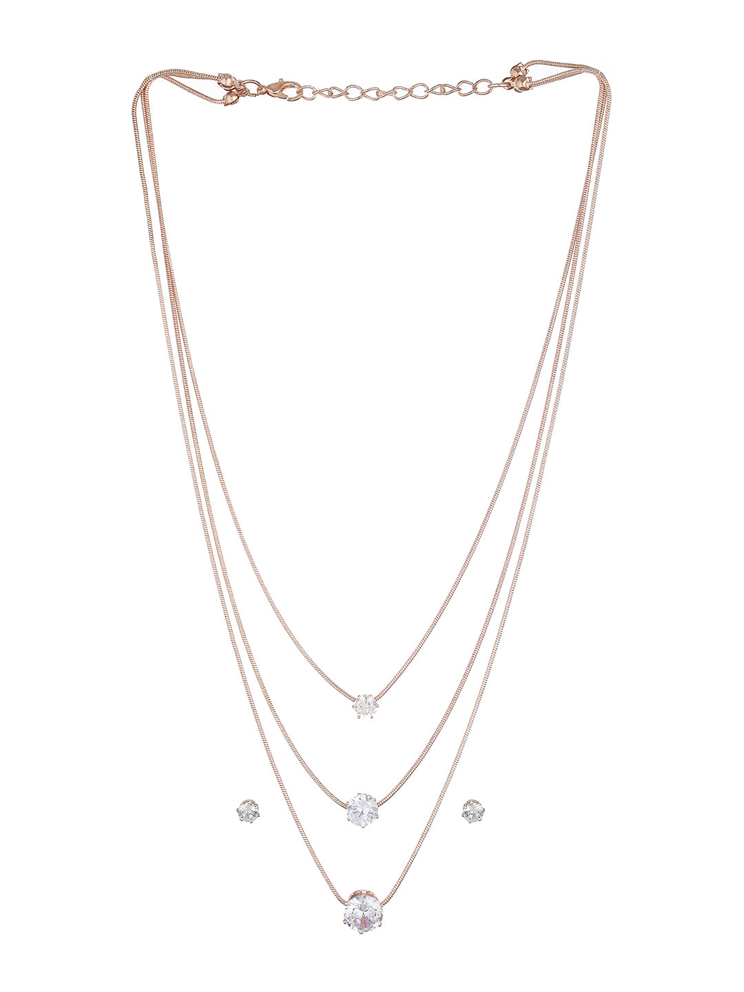 Prita by Priyaasi Triple Layer Solitaire Rose Gold-Plated Jewellery Set