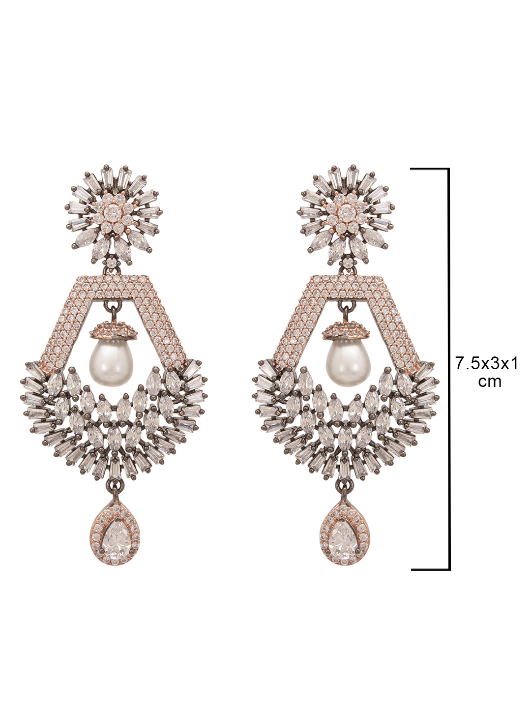 Sparkling Rose Gold Plated American Diamond Drop Earring For Women And Girls