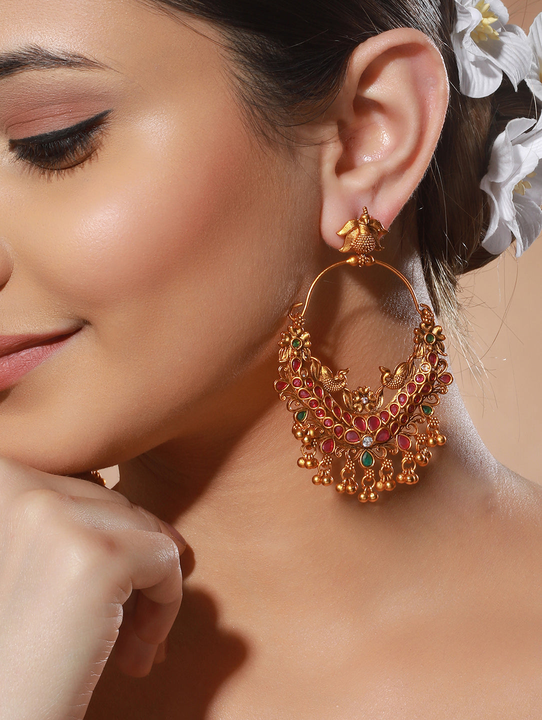 Buy Red & Green Kundan Pink Moonstone Green Drop Earrings Online at Ajnaa  Jewels | LE382