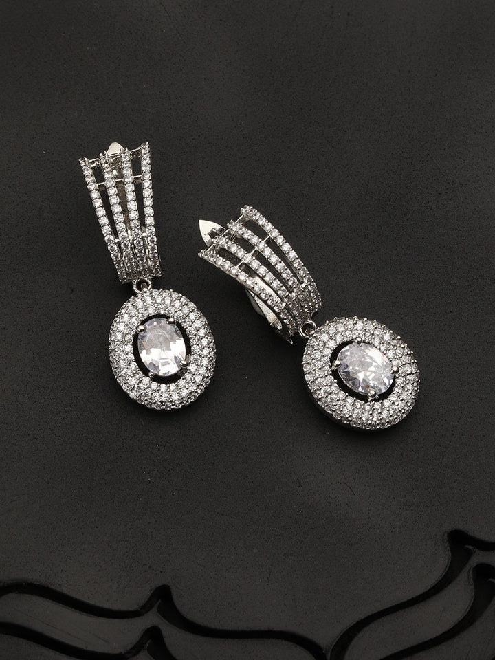 Halo Drop American Diamond Silver-Plated Earrings