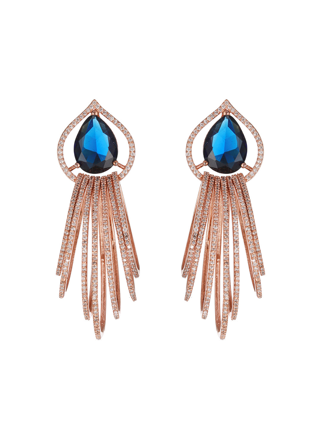 Blue Leaf Rings American Diamond Rose Gold-Plated Earrings