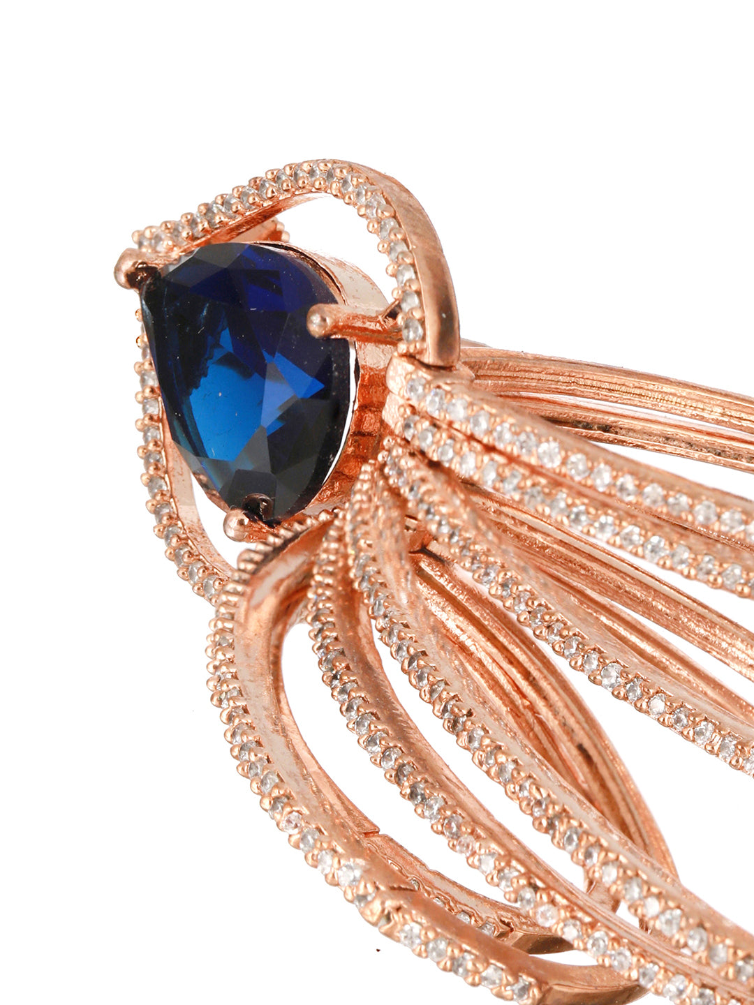 Blue Leaf Rings American Diamond Rose Gold-Plated Earrings