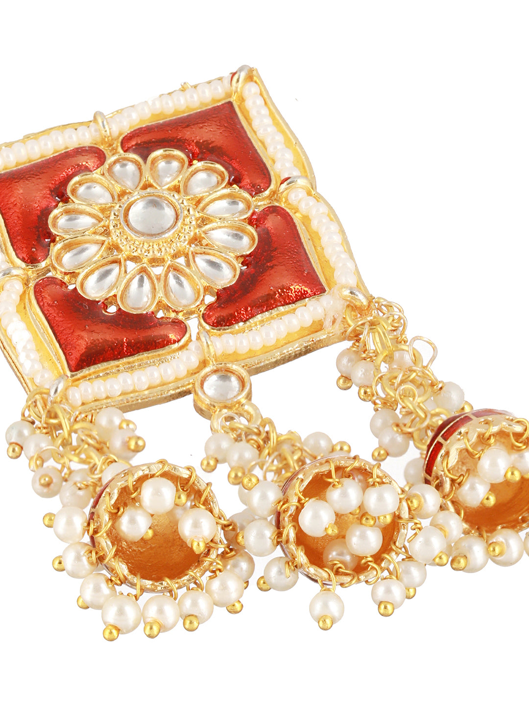 Red Floral Block Meenakari Jhumka Drop Gold-Plated Earrings