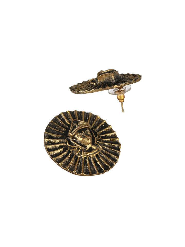 Priyaasi Oxidised Round Tribal Mummy Gold-Plated Stud Earrings