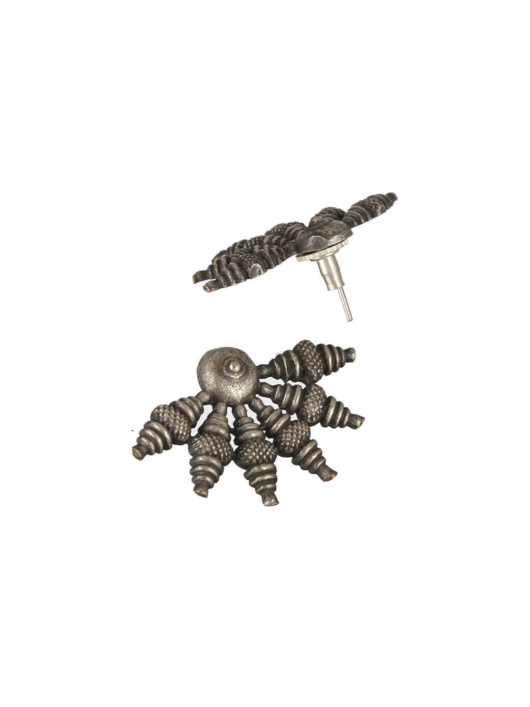 Priyaasi Tribal Half-Chakra Oxidised Silver Stud Earrings