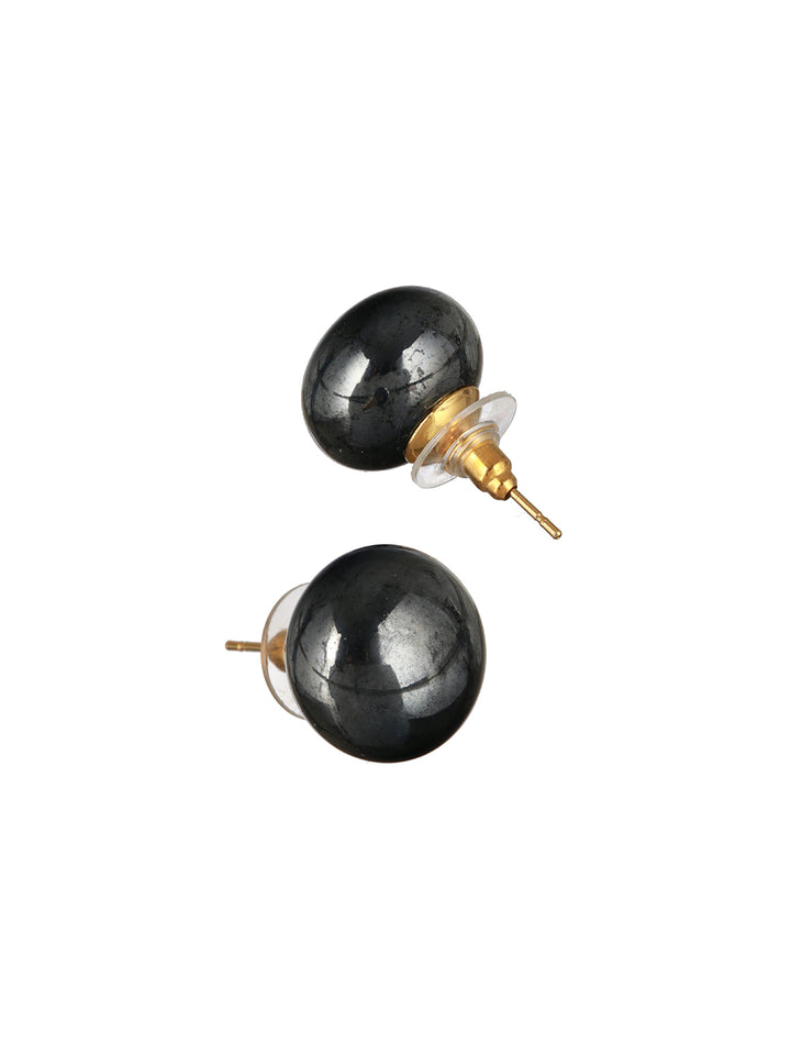 Prita by Priyaasi Glossy Dark Grey Sphere Stud Earrings