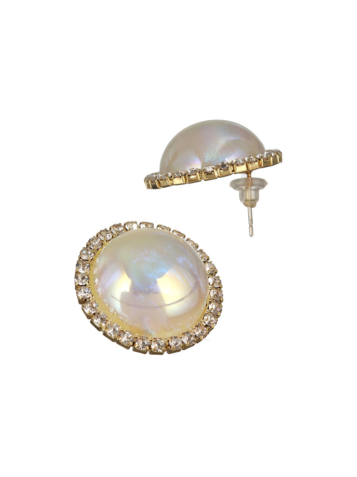 White Pearl American Diamond Gold-Plated Stud Earrings