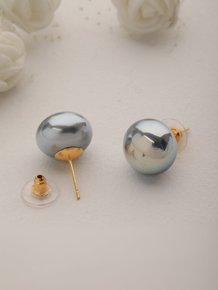 Prita by Priyaasi Glossy Silverish Grey Sphere Stud Earrings