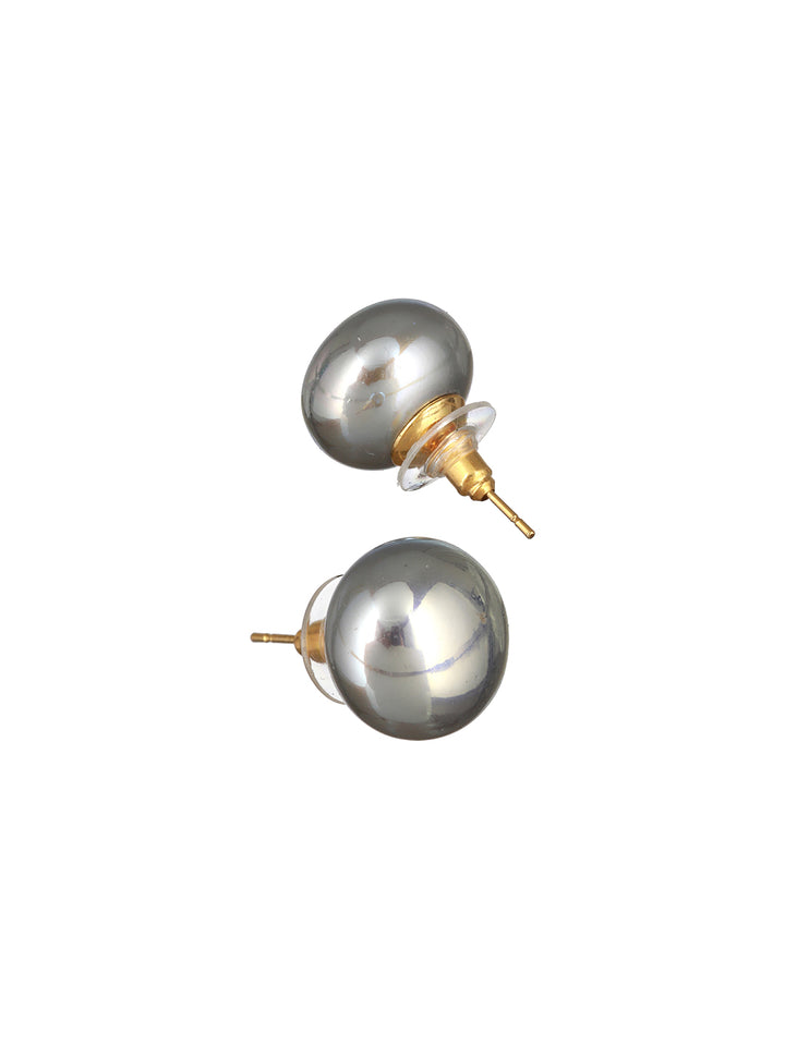 Prita by Priyaasi Glossy Silverish Grey Sphere Stud Earrings