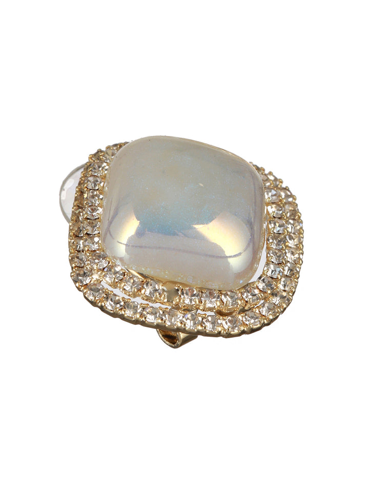 Block Pearl American Diamond Gold-Plated Stud Earrings