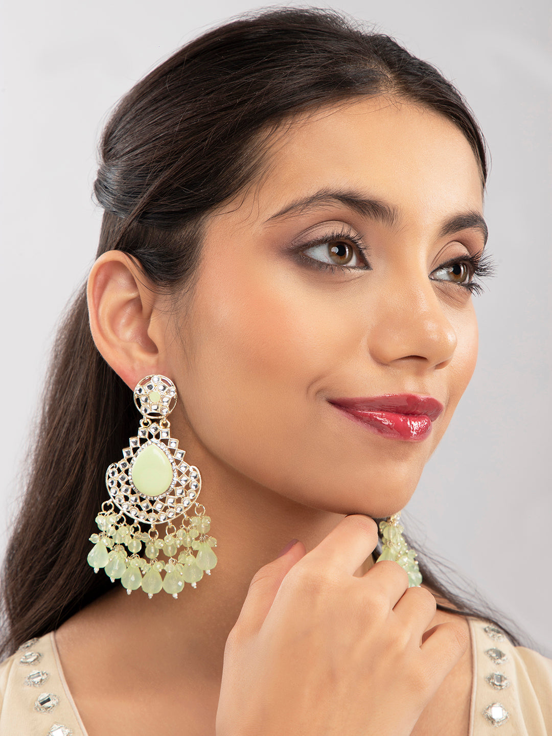 Elegant Drop Kundan Earrings for Women and Girls Peach Gold | eBay