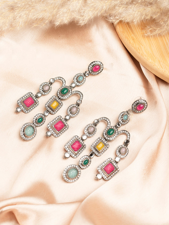Priyaasi Multi Coloured Stone Studded Chandelier Drop Earrings