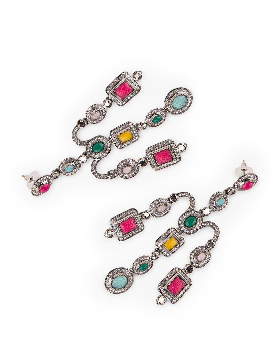 Priyaasi Multi Coloured Stone Studded Chandelier Drop Earrings