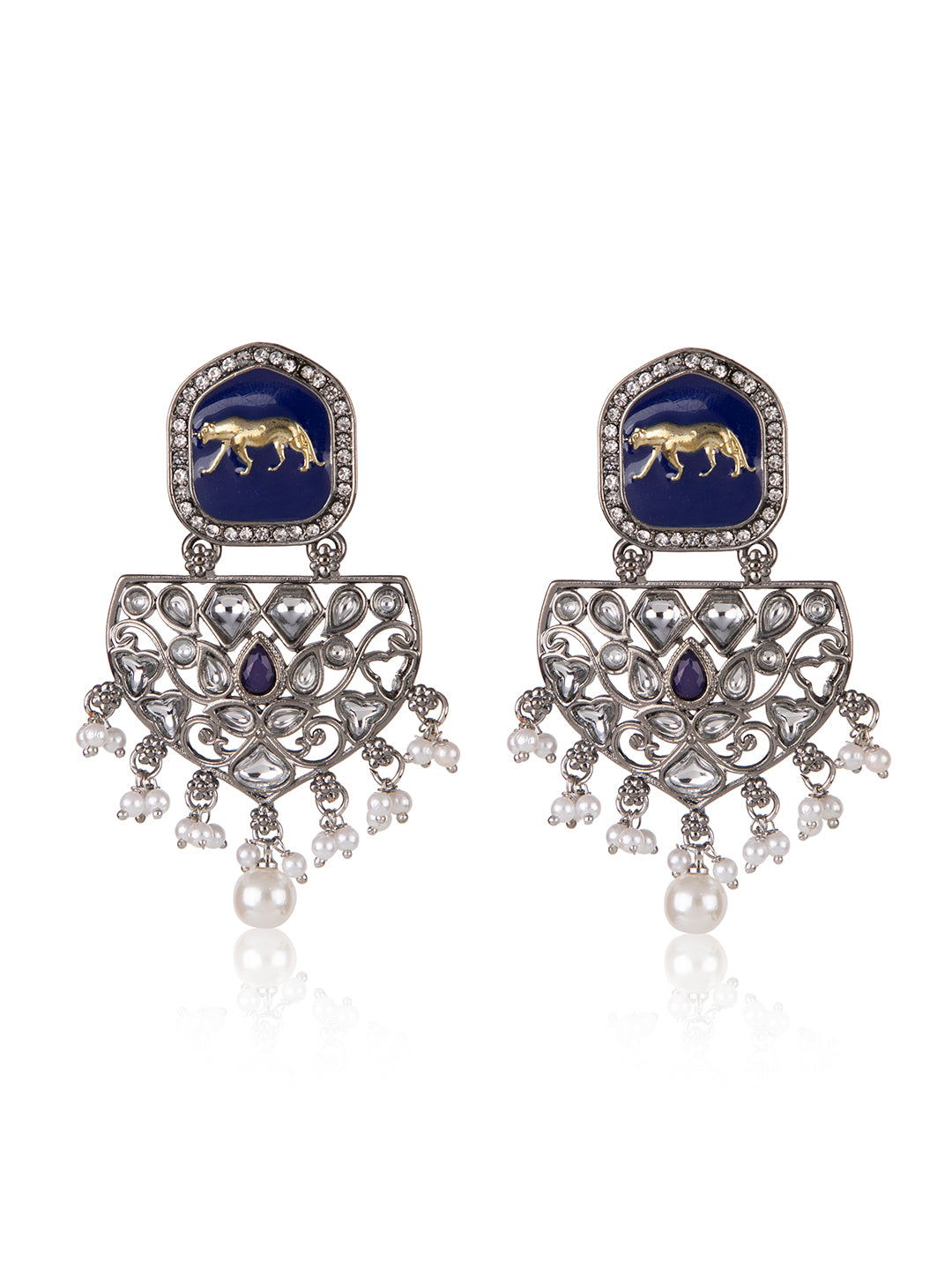 Priyaasi Blue Silver Plated Stone Studded Drop Earrings