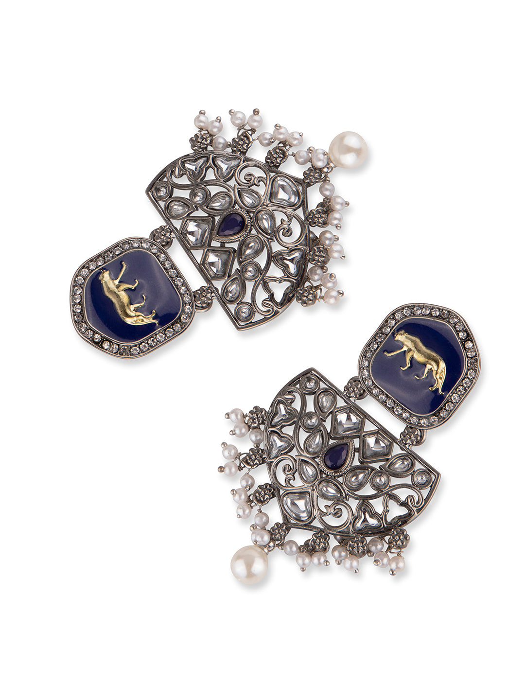 Priyaasi Blue Silver Plated Stone Studded Drop Earrings