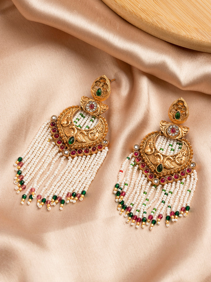 Priyaasi Gold Plated Peacock Beaded Drop Earrings