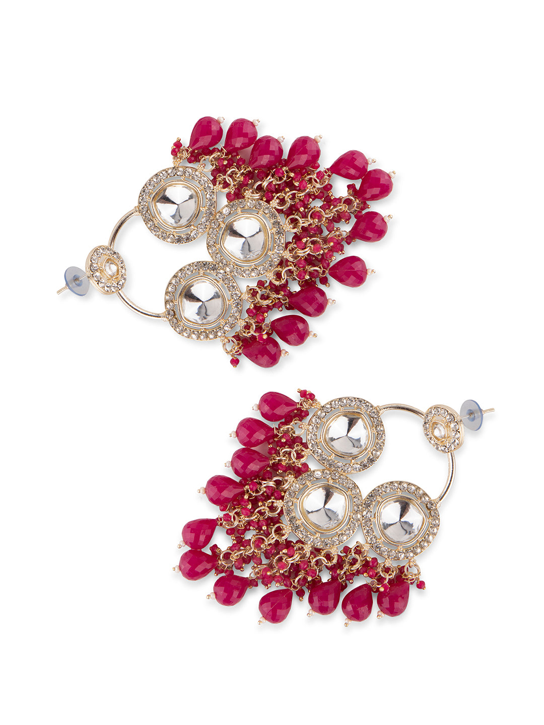 Priyaasi Kundan Studded Magenta Floral Meenakari Jhumka