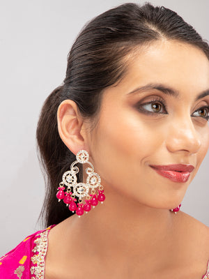 Priyaasi Gold Plated Magenta Beaded Drop Earrings