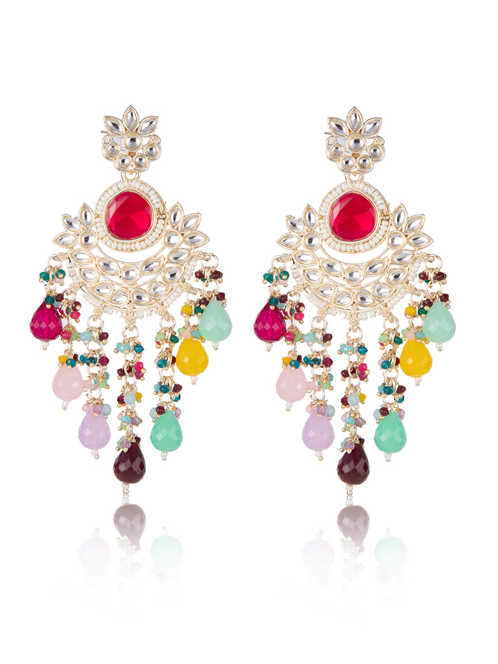 Priyaasi Multi Coloured Kundan Floral Drop Earrings