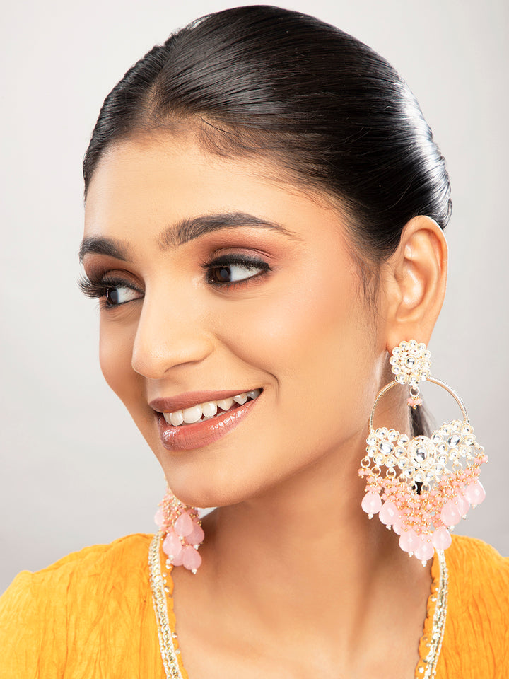 Priyaasi Gold Plated Kundan & Pink Beaded Drop Earrings