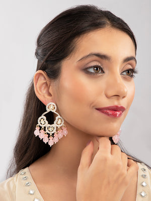 Priyaasi Pink Beaded Gold Plated Drop Earrings