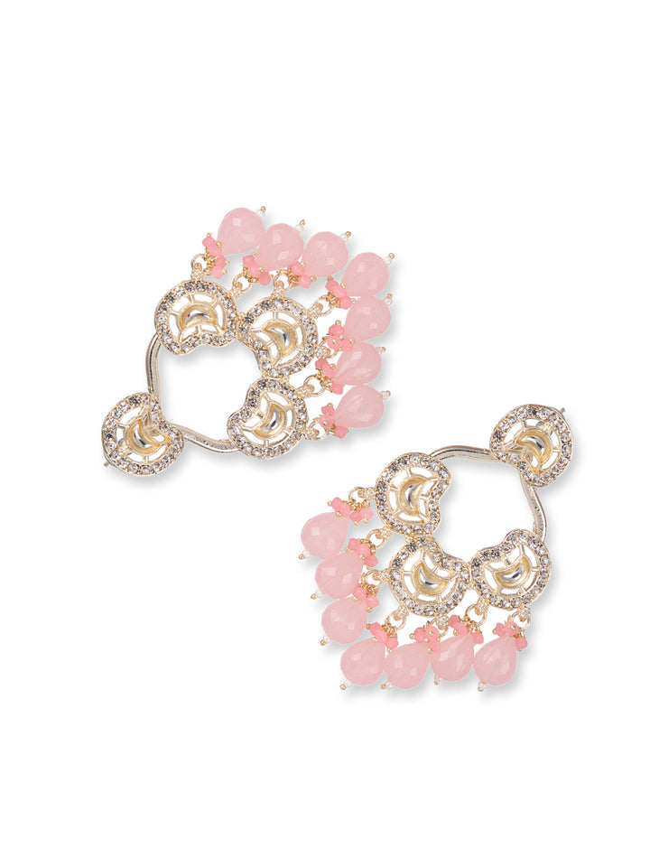 Priyaasi Pink Beaded Gold Plated Drop Earrings