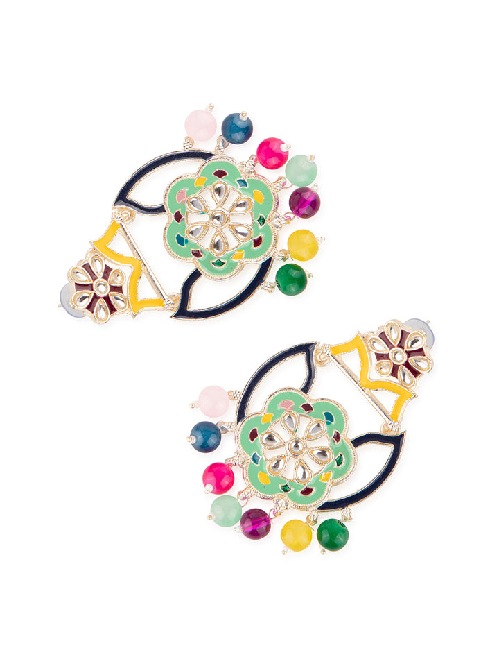 Priyaasi Multi Coloured Floral Meenakari Drop Earrings