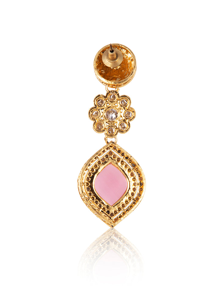 Priyaasi Pink Stone Studded Gold Plated Drop Earrings