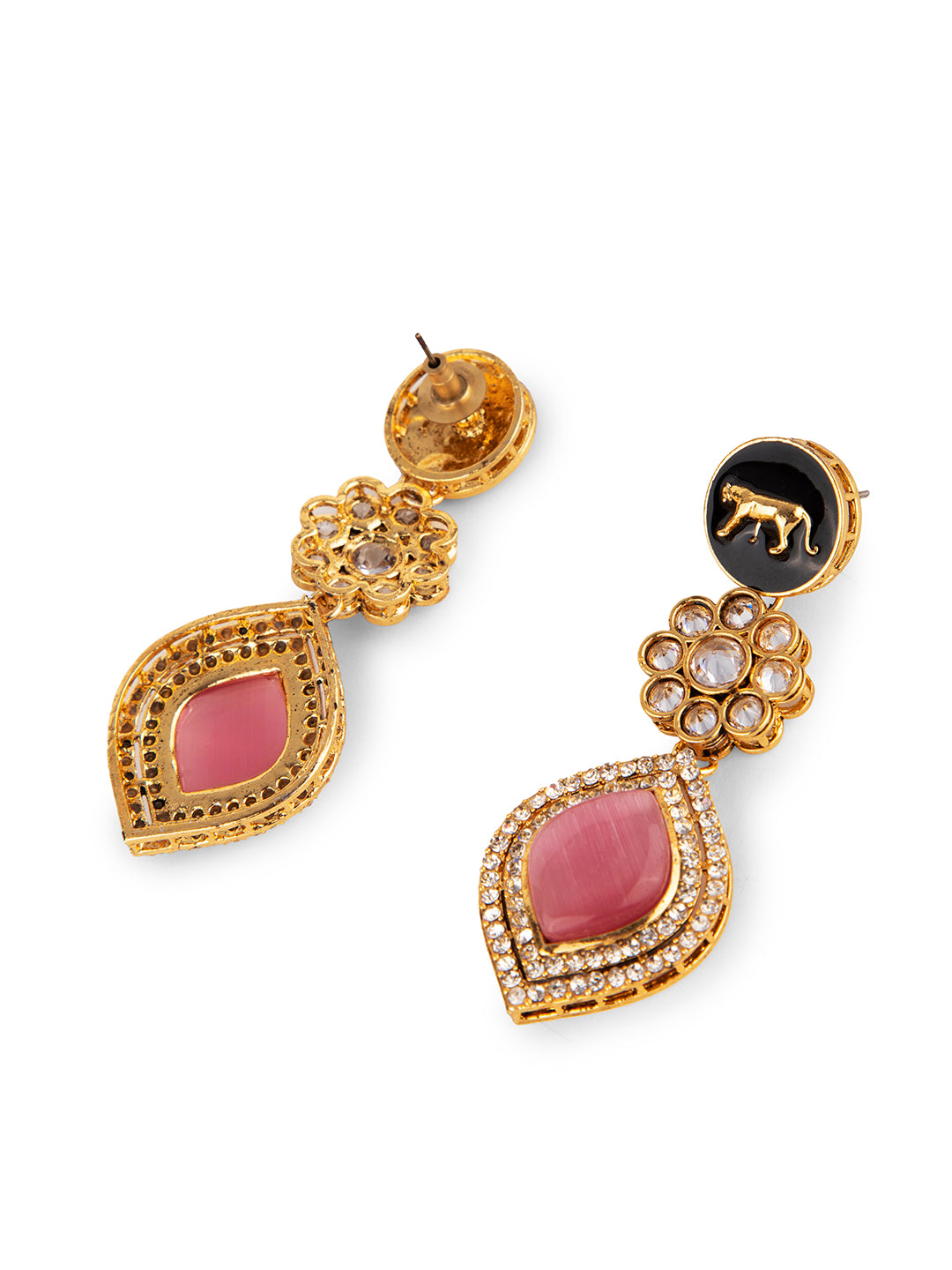 Priyaasi Pink Stone Studded Gold Plated Drop Earrings