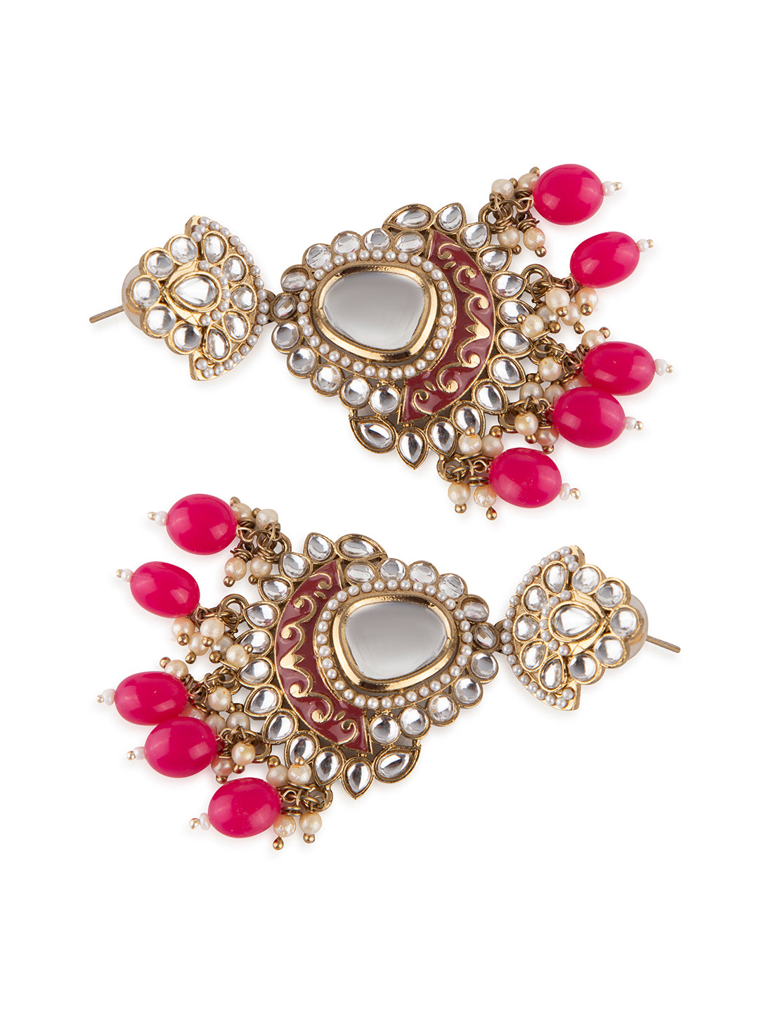 Priyaasi Magenta & Gold Plated Kundan Drop Earrings