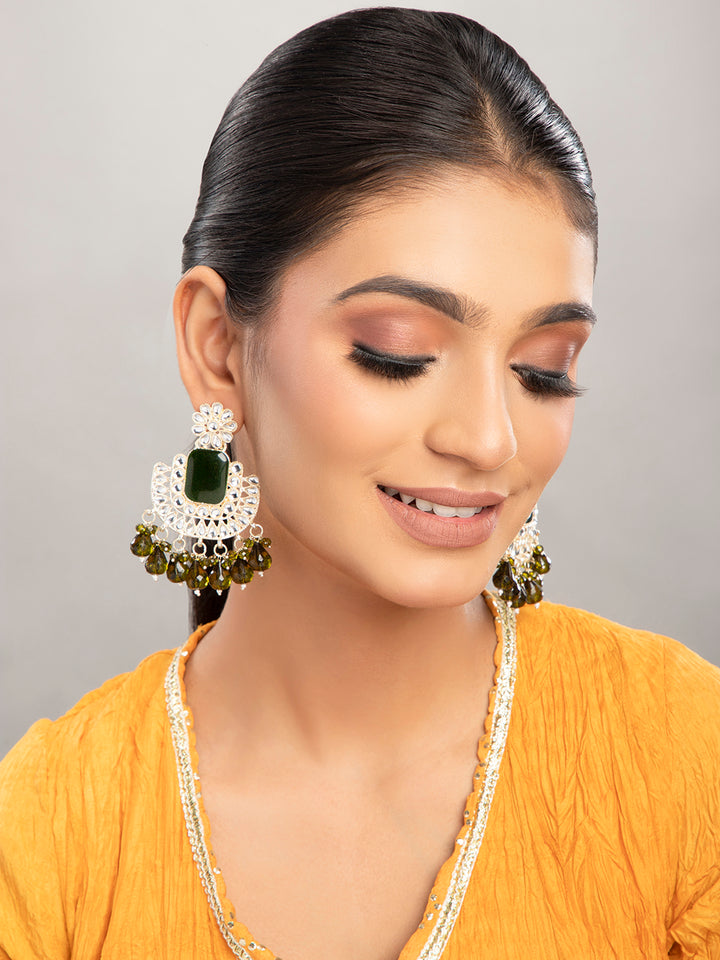 Priyaasi Multi Coloured Peacock Shaped Meenakari Drop Earrings