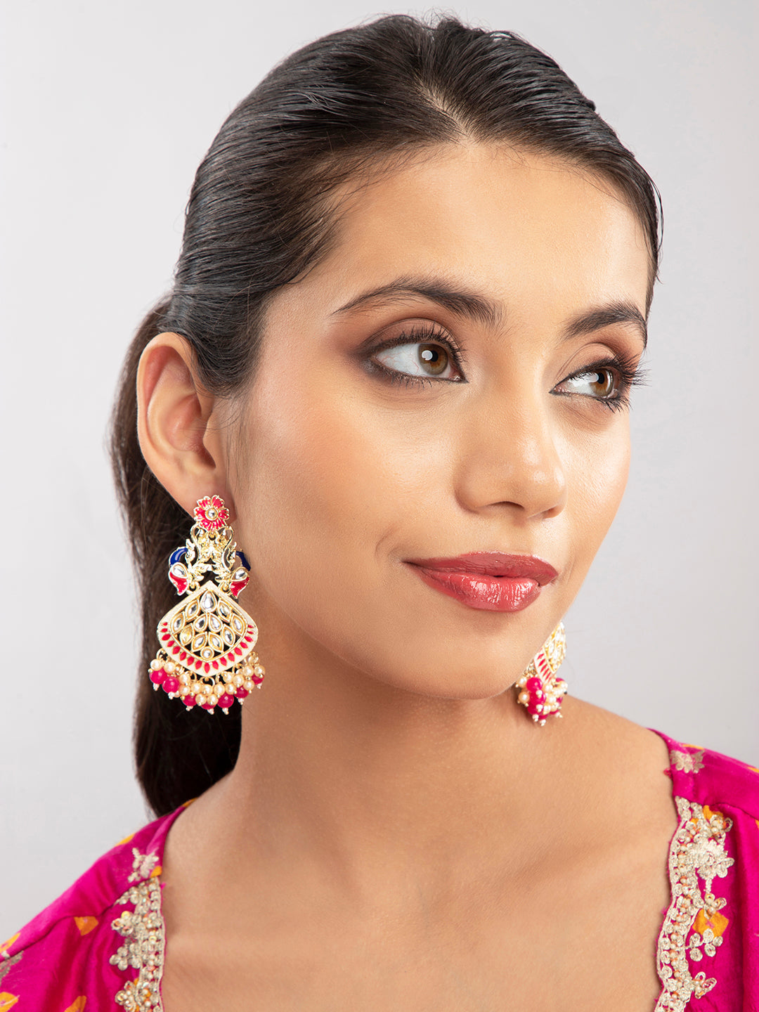 Priyaasi Multi Coloured Gold Plated Meenakari Drop Earrings