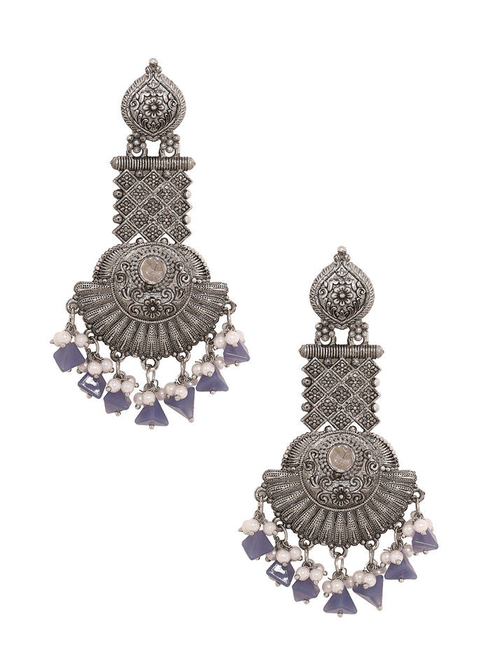 Priyaasi Sophisticated Tribal Earrings with Blue and White Beads